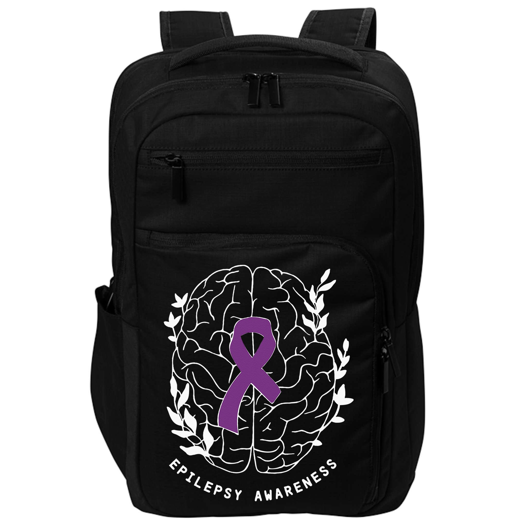 Epilepsy Awareness Ribbon Purple Epilepsy Brain Grahpic Impact Tech Backpack