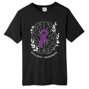 Epilepsy Awareness Ribbon Purple Epilepsy Brain Grahpic Tall Fusion ChromaSoft Performance T-Shirt