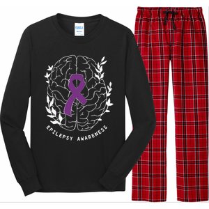 Epilepsy Awareness Ribbon Purple Epilepsy Brain Grahpic Long Sleeve Pajama Set