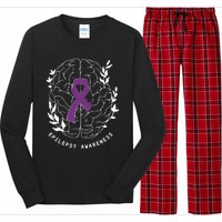 Epilepsy Awareness Ribbon Purple Epilepsy Brain Grahpic Long Sleeve Pajama Set