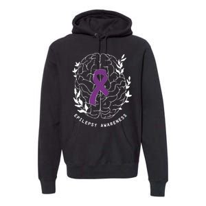 Epilepsy Awareness Ribbon Purple Epilepsy Brain Grahpic Premium Hoodie