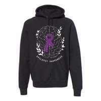 Epilepsy Awareness Ribbon Purple Epilepsy Brain Grahpic Premium Hoodie