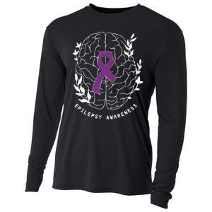 Epilepsy Awareness Ribbon Purple Epilepsy Brain Grahpic Cooling Performance Long Sleeve Crew