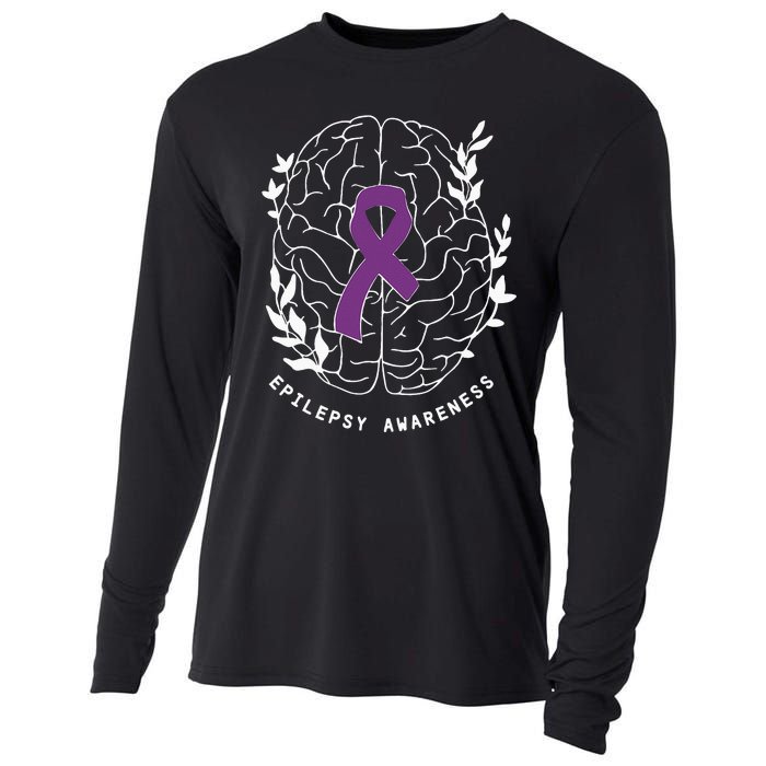 Epilepsy Awareness Ribbon Purple Epilepsy Brain Grahpic Cooling Performance Long Sleeve Crew