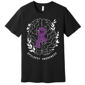 Epilepsy Awareness Ribbon Purple Epilepsy Brain Grahpic Premium T-Shirt