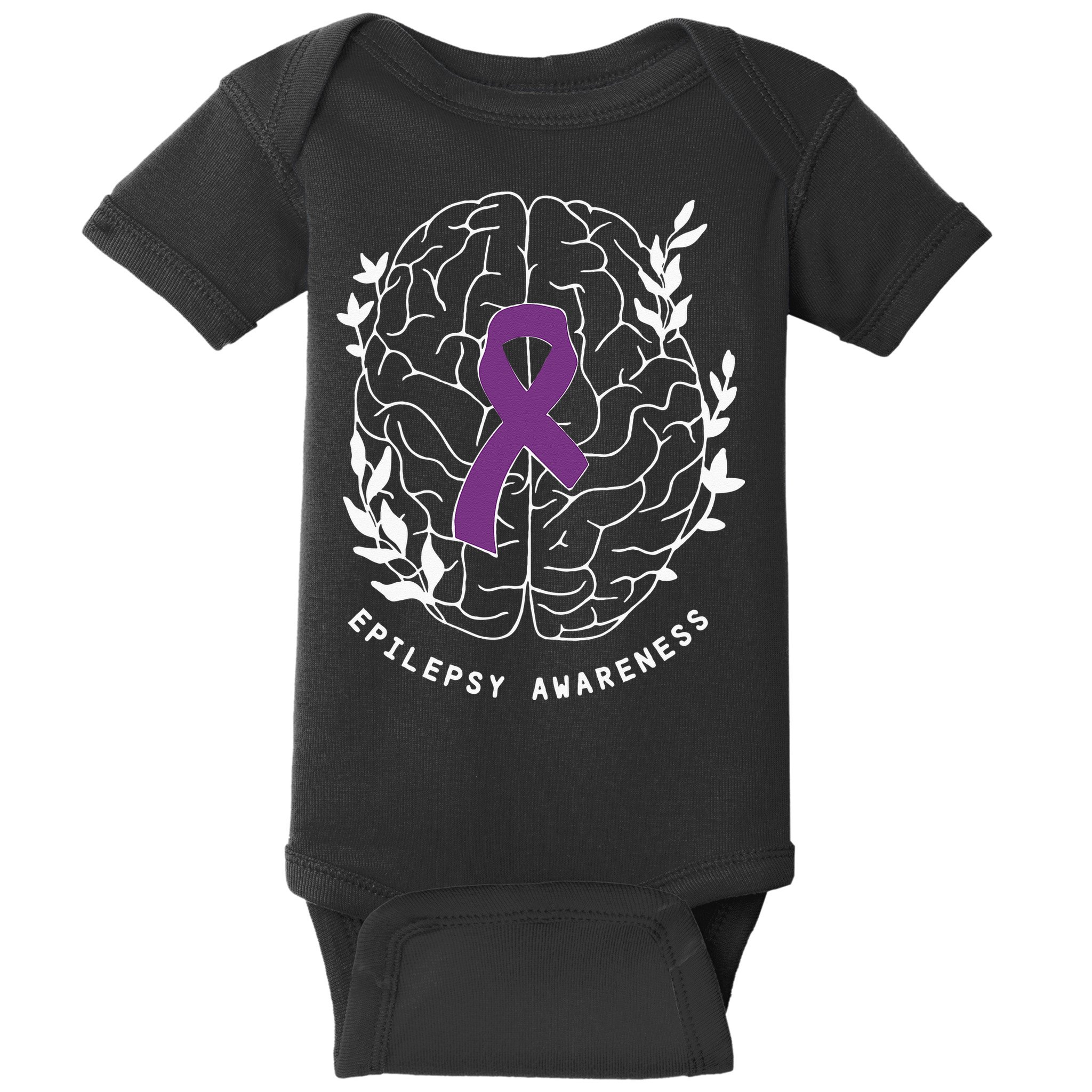 Epilepsy Awareness Ribbon Purple Epilepsy Brain Grahpic Baby Bodysuit