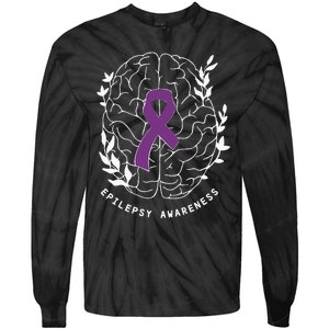 Epilepsy Awareness Ribbon Purple Epilepsy Brain Grahpic Tie-Dye Long Sleeve Shirt