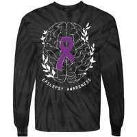 Epilepsy Awareness Ribbon Purple Epilepsy Brain Grahpic Tie-Dye Long Sleeve Shirt