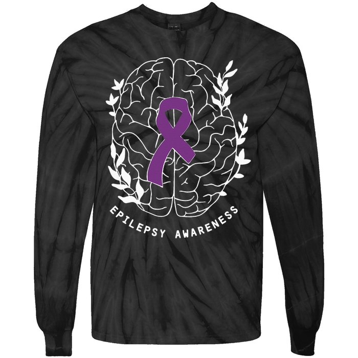 Epilepsy Awareness Ribbon Purple Epilepsy Brain Grahpic Tie-Dye Long Sleeve Shirt