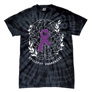 Epilepsy Awareness Ribbon Purple Epilepsy Brain Grahpic Tie-Dye T-Shirt