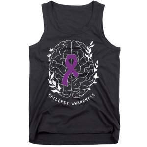 Epilepsy Awareness Ribbon Purple Epilepsy Brain Grahpic Tank Top