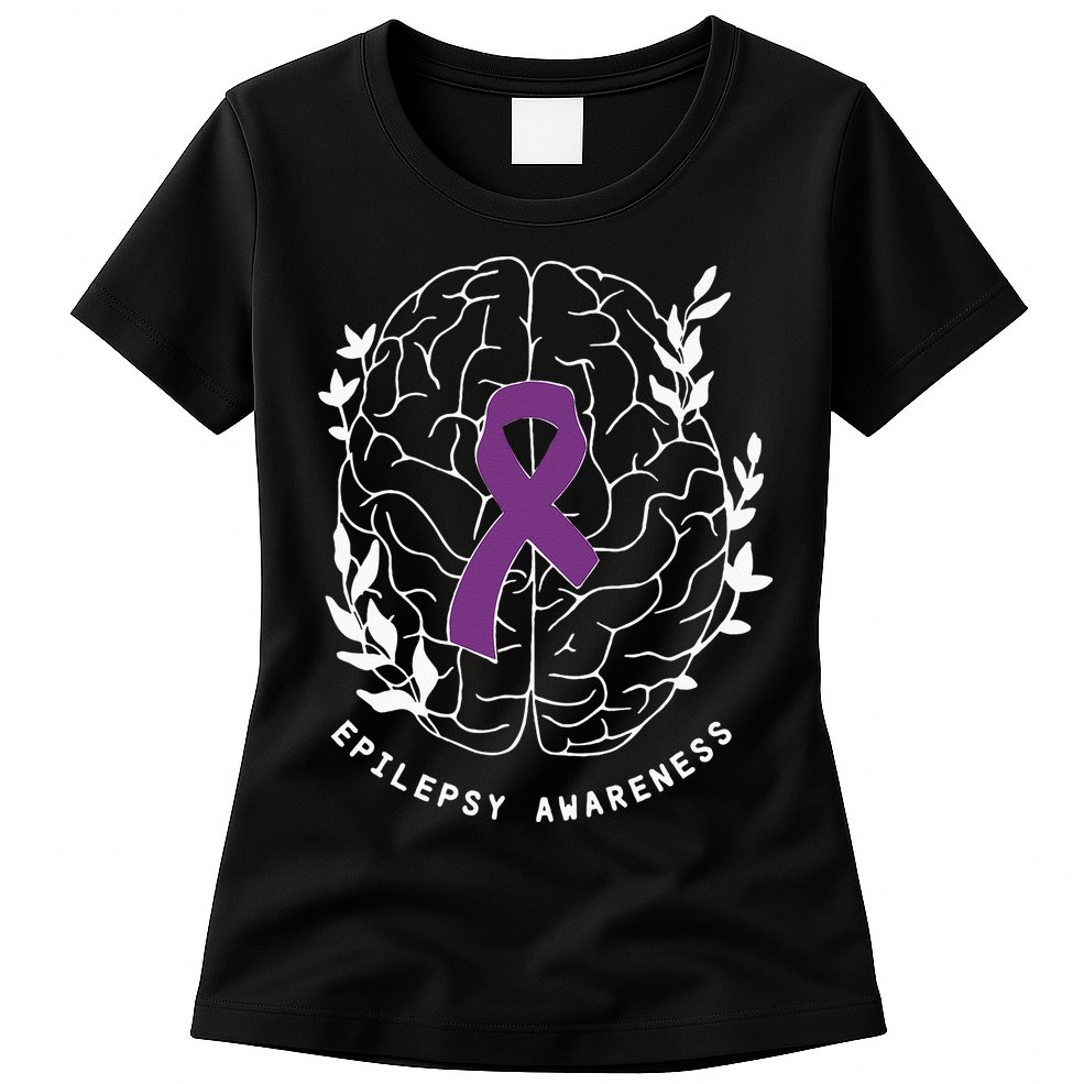 Epilepsy Awareness Ribbon Purple Epilepsy Brain Grahpic Womens T-Shirt