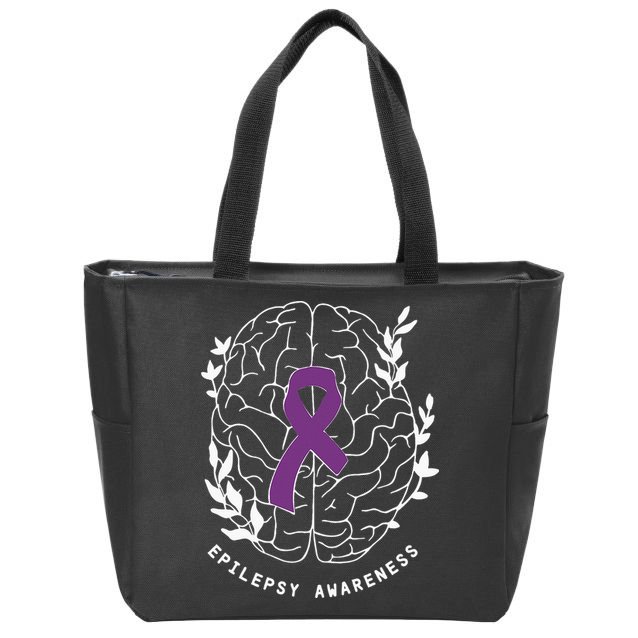 Epilepsy Awareness Ribbon Purple Epilepsy Brain Grahpic Zip Tote Bag