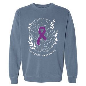 Epilepsy Awareness Ribbon Purple Epilepsy Brain Grahpic Garment-Dyed Sweatshirt