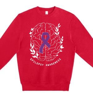 Epilepsy Awareness Ribbon Purple Epilepsy Brain Grahpic Premium Crewneck Sweatshirt