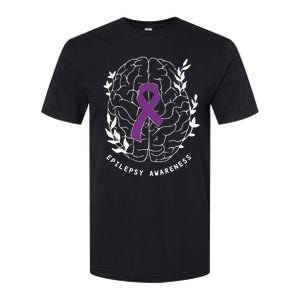 Epilepsy Awareness Ribbon Purple Epilepsy Brain Grahpic Softstyle CVC T-Shirt