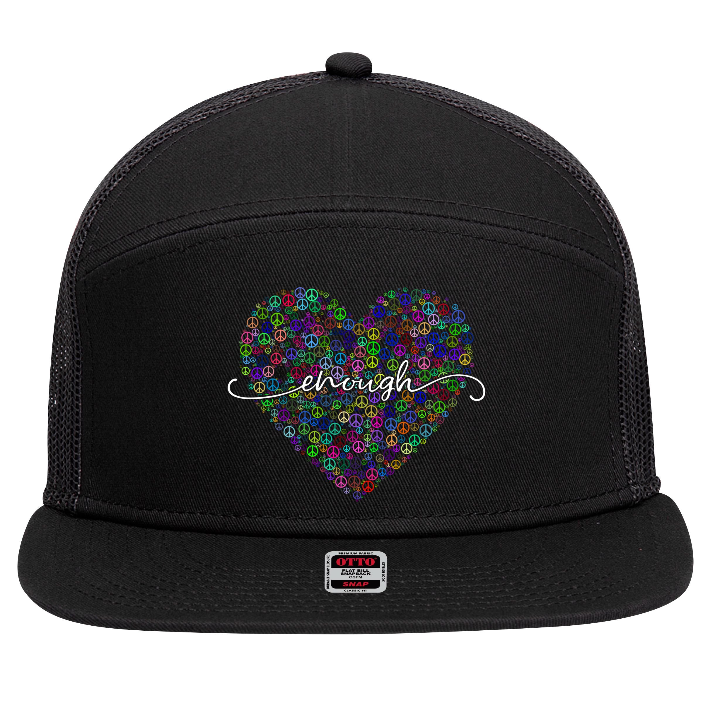 Enough Awareness Rainbow Peace Heart 7 Panel Mesh Trucker Snapback Hat