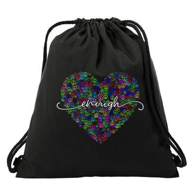 Enough Awareness Rainbow Peace Heart Drawstring Bag
