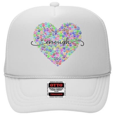 Enough Awareness Rainbow Peace Heart High Crown Mesh Back Trucker Hat