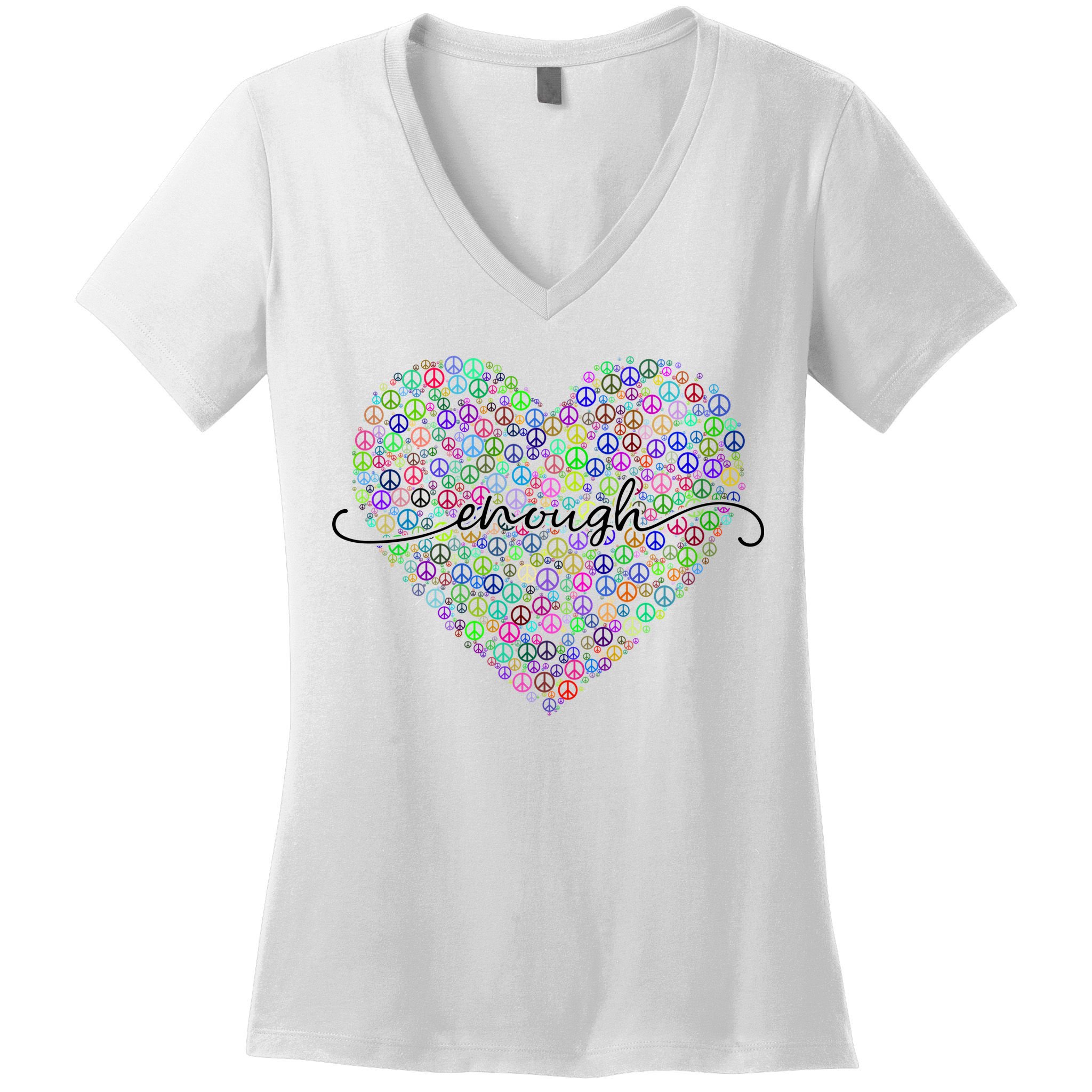 Enough Awareness Rainbow Peace Heart Women's V-Neck T-Shirt
