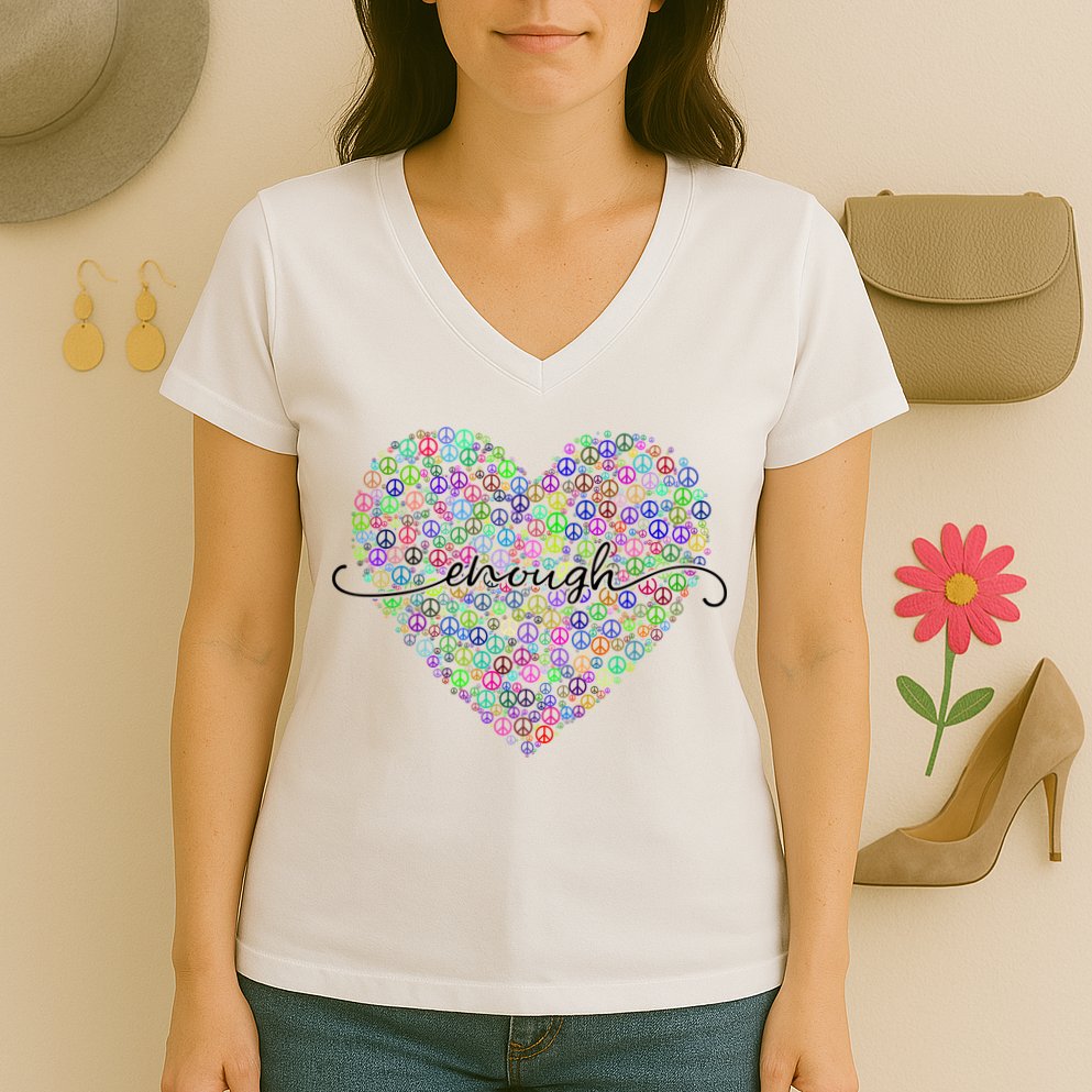 Enough Awareness Rainbow Peace Heart Women's V-Neck T-Shirt