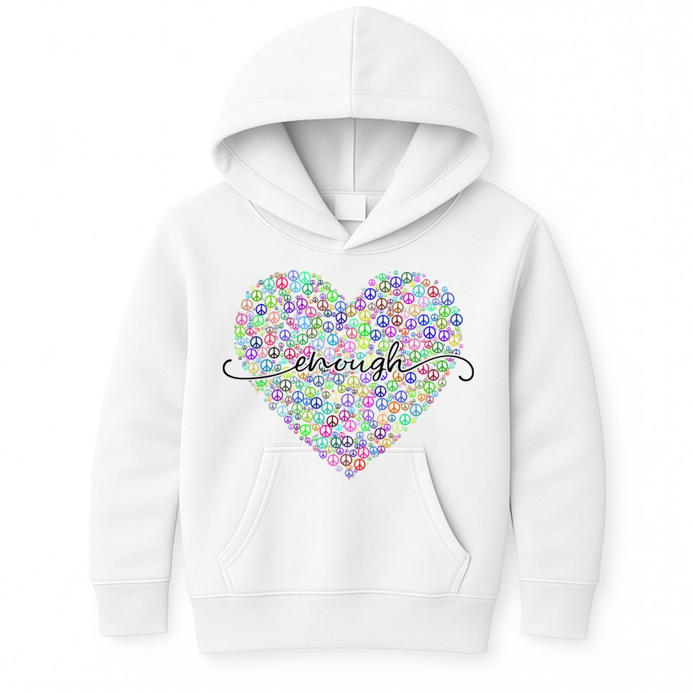 Enough Awareness Rainbow Peace Heart Kids Hoodie