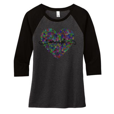 Enough Awareness Rainbow Peace Heart Women's Tri-Blend 3/4-Sleeve Raglan Shirt