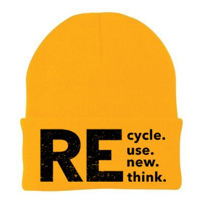 Environmental Activism Recycle Reuse Renew Rethink Crisis Knit Cap Winter Beanie