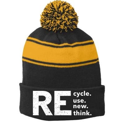 Environmental Activism Recycle Reuse Renew Rethink Crisis Stripe Pom Pom Beanie