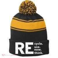 Environmental Activism Recycle Reuse Renew Rethink Crisis Stripe Pom Pom Beanie