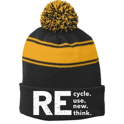 Environmental Activism Recycle Reuse Renew Rethink Crisis Stripe Pom Pom Beanie