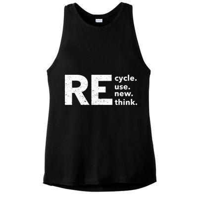 Environmental Activism Recycle Reuse Renew Rethink Crisis Ladies PosiCharge Tri-Blend Wicking Tank