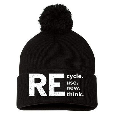 Environmental Activism Recycle Reuse Renew Rethink Crisis Pom Pom 12in Knit Beanie