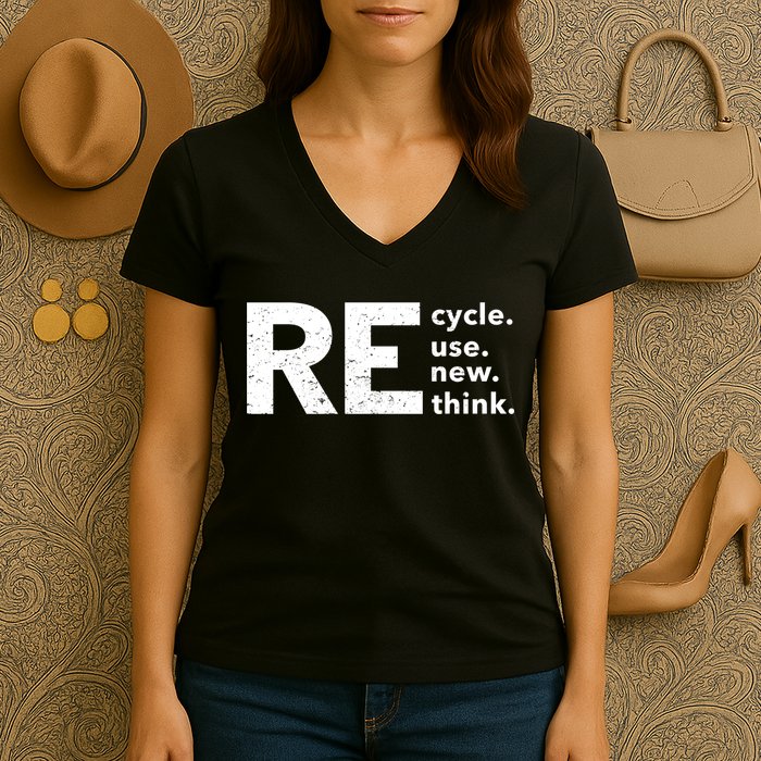 Environmental Activism Recycle Reuse Renew Rethink Crisis Women's V-Neck T-Shirt