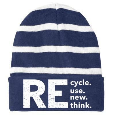 Environmental Activism Recycle Reuse Renew Rethink Crisis Striped Beanie with Solid Band