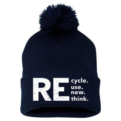 Environmental Activism Recycle Reuse Renew Rethink Crisis Pom Pom 12in Knit Beanie