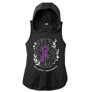 Epilepsy Awareness Ribbon Purple Epilepsy Brain Grahpic Ladies PosiCharge Tri-Blend Wicking Draft Hoodie Tank