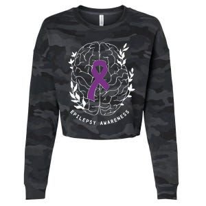 Epilepsy Awareness Ribbon Purple Epilepsy Brain Grahpic Cropped Pullover Crew