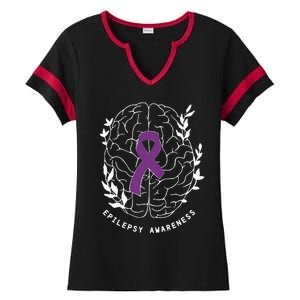 Epilepsy Awareness Ribbon Purple Epilepsy Brain Grahpic Ladies Halftime Notch Neck Tee