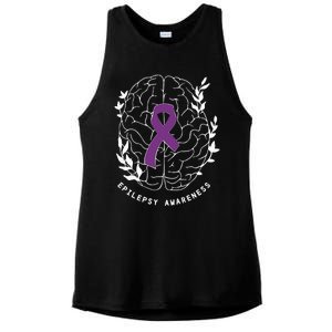 Epilepsy Awareness Ribbon Purple Epilepsy Brain Grahpic Ladies PosiCharge Tri-Blend Wicking Tank