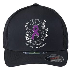 Epilepsy Awareness Ribbon Purple Epilepsy Brain Grahpic Flexfit Unipanel Trucker Cap