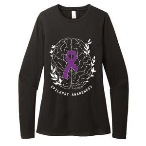 Epilepsy Awareness Ribbon Purple Epilepsy Brain Grahpic Womens CVC Long Sleeve Shirt