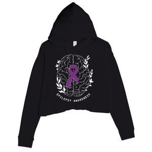 Epilepsy Awareness Ribbon Purple Epilepsy Brain Grahpic Crop Fleece Hoodie