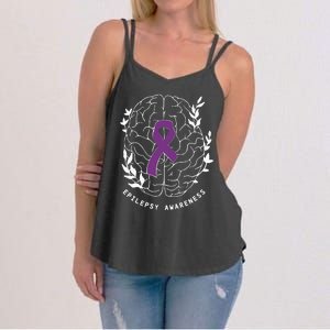 Epilepsy Awareness Ribbon Purple Epilepsy Brain Grahpic Women's Strappy Tank