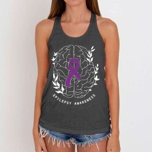 Epilepsy Awareness Ribbon Purple Epilepsy Brain Grahpic Women's Knotted Racerback Tank