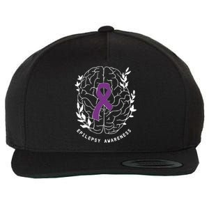 Epilepsy Awareness Ribbon Purple Epilepsy Brain Grahpic Wool Snapback Cap