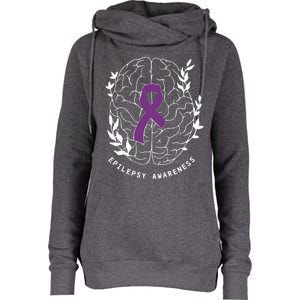 Epilepsy Awareness Ribbon Purple Epilepsy Brain Grahpic Womens Funnel Neck Pullover Hood