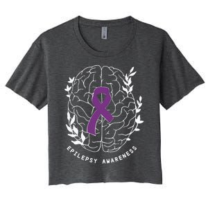 Epilepsy Awareness Ribbon Purple Epilepsy Brain Grahpic Women's Crop Top Tee