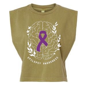 Epilepsy Awareness Ribbon Purple Epilepsy Brain Grahpic Garment-Dyed Women's Muscle Tee