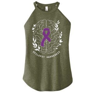 Epilepsy Awareness Ribbon Purple Epilepsy Brain Grahpic Women's Perfect Tri Rocker Tank